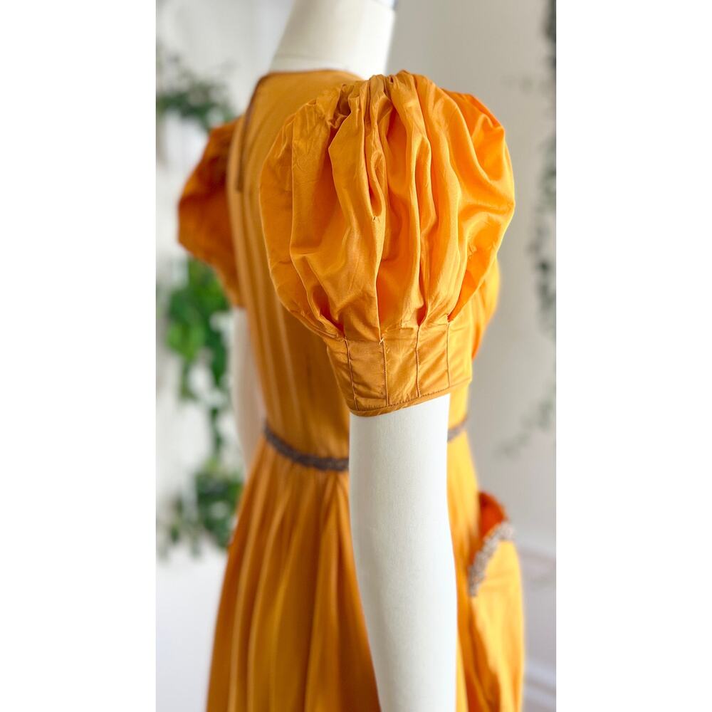 Vintage 1940s Gown 40s Gold Yellow Sweetheart Formal Evening Party Maxi Dress - Picture 10 of 13